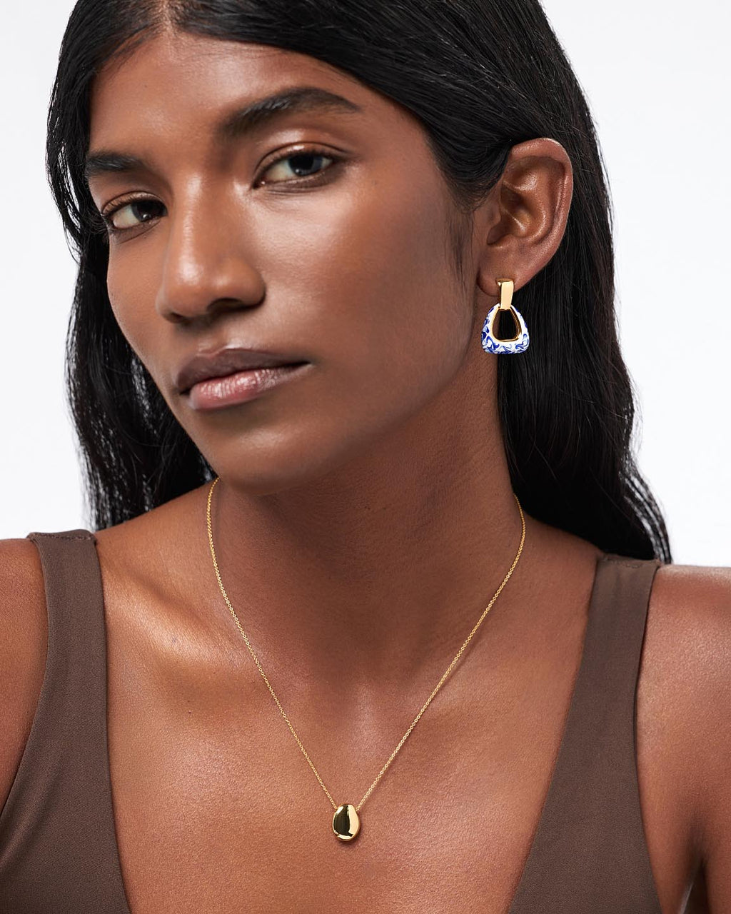 Drop Earrings - Dakota Door Knocker Marble Blue