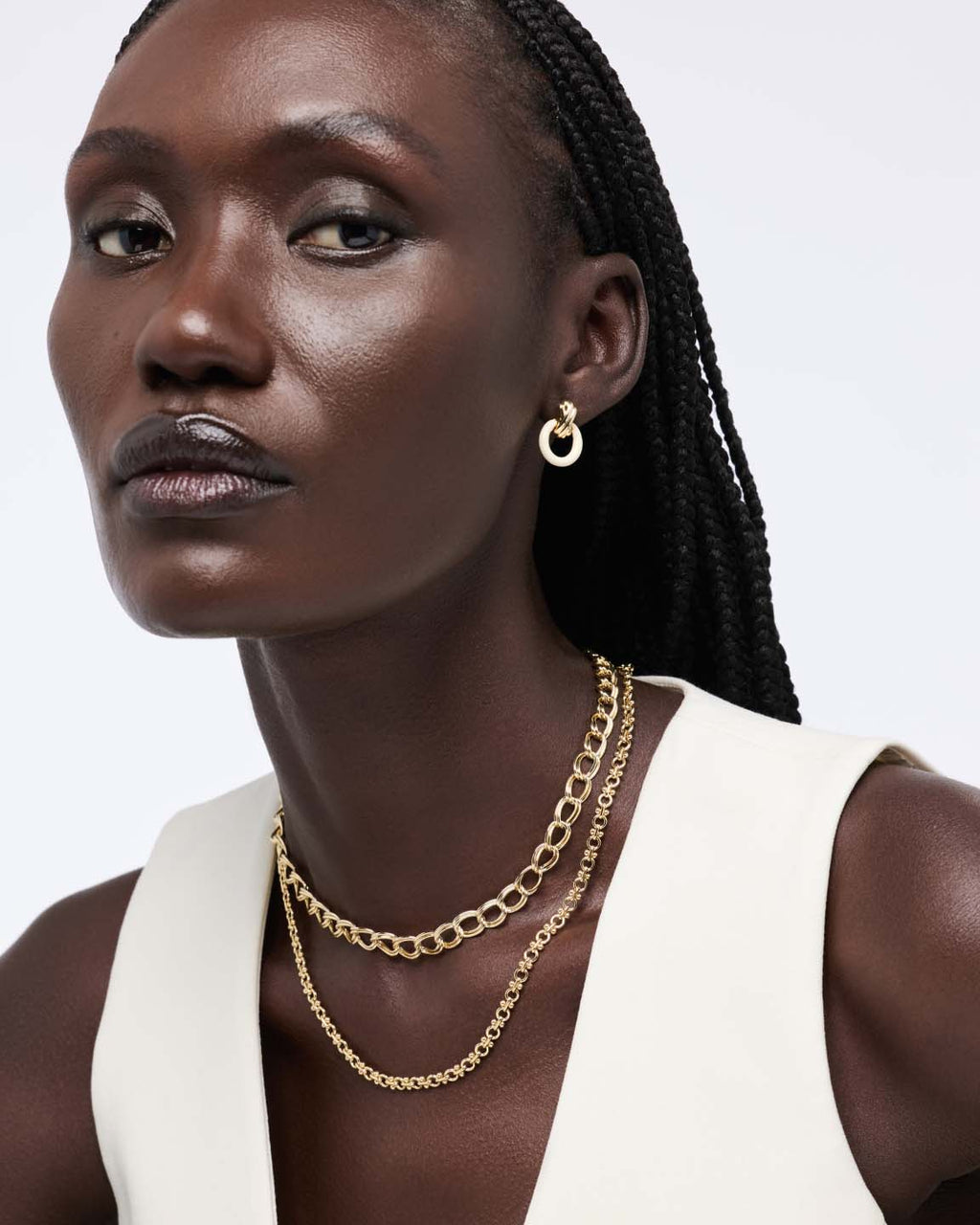 Gold Stud Earrings - Remi Studs White
