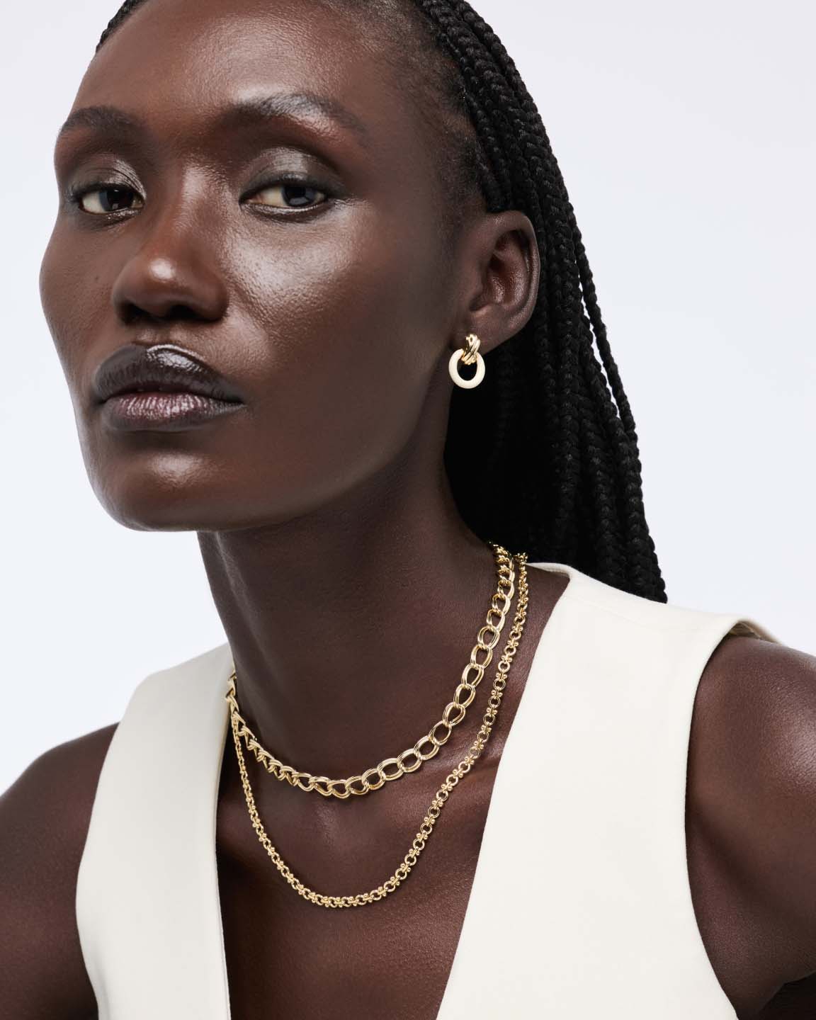 Gold Stud Earrings - Remi Studs White