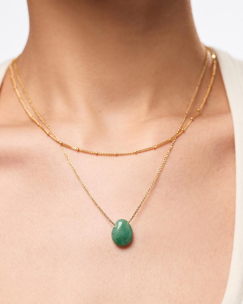Gold Pendant Necklace - Pebble Mini Aventurine