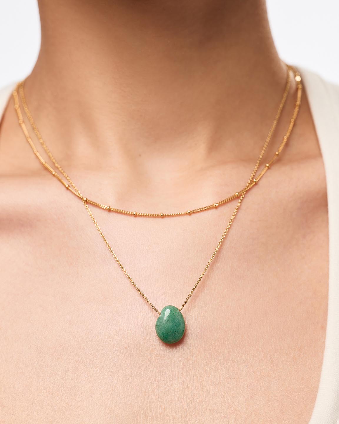 Gold Pendant Necklace - Pebble Mini Aventurine