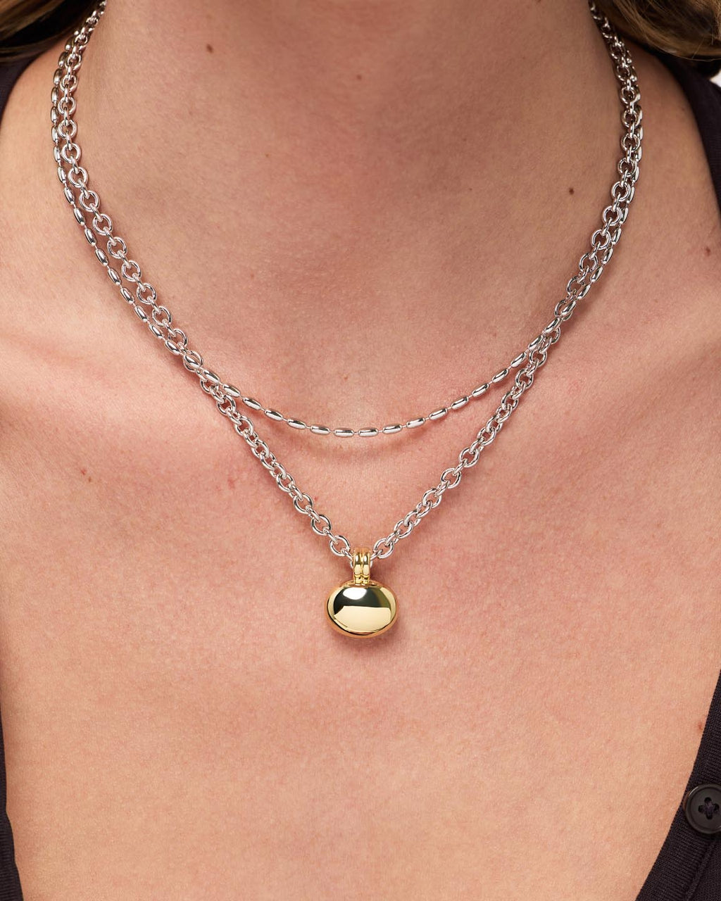 Pendant Necklace - Pebble Statement Two Tone
