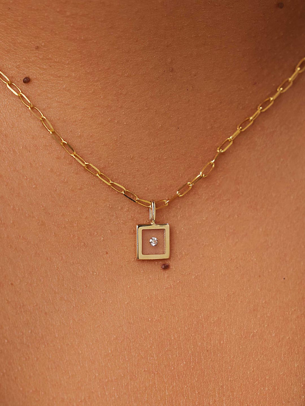 Gold Pendant - Square Floating Diamond Charm
