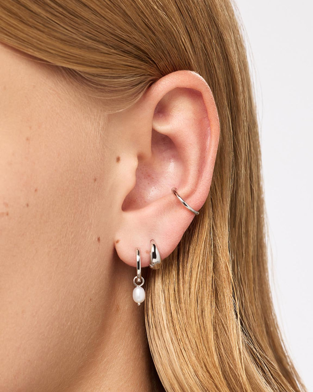 Pearl Huggie Hoops - Frida Silver