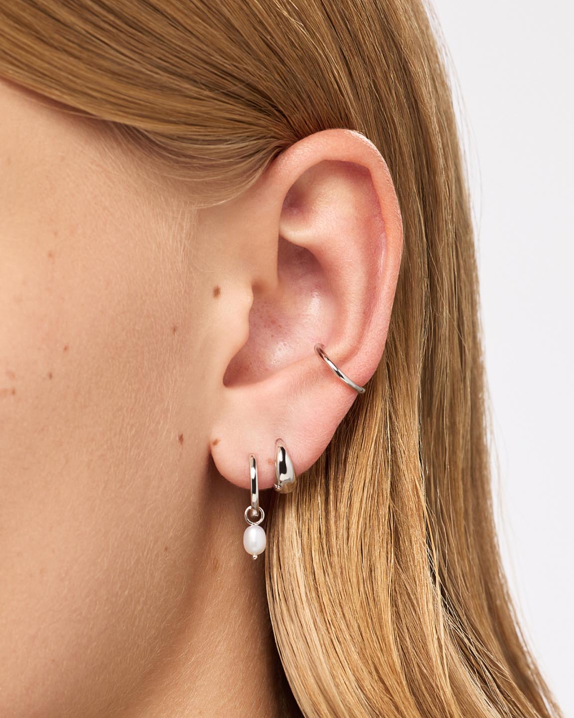 Pearl Huggie Hoops - Frida Silver