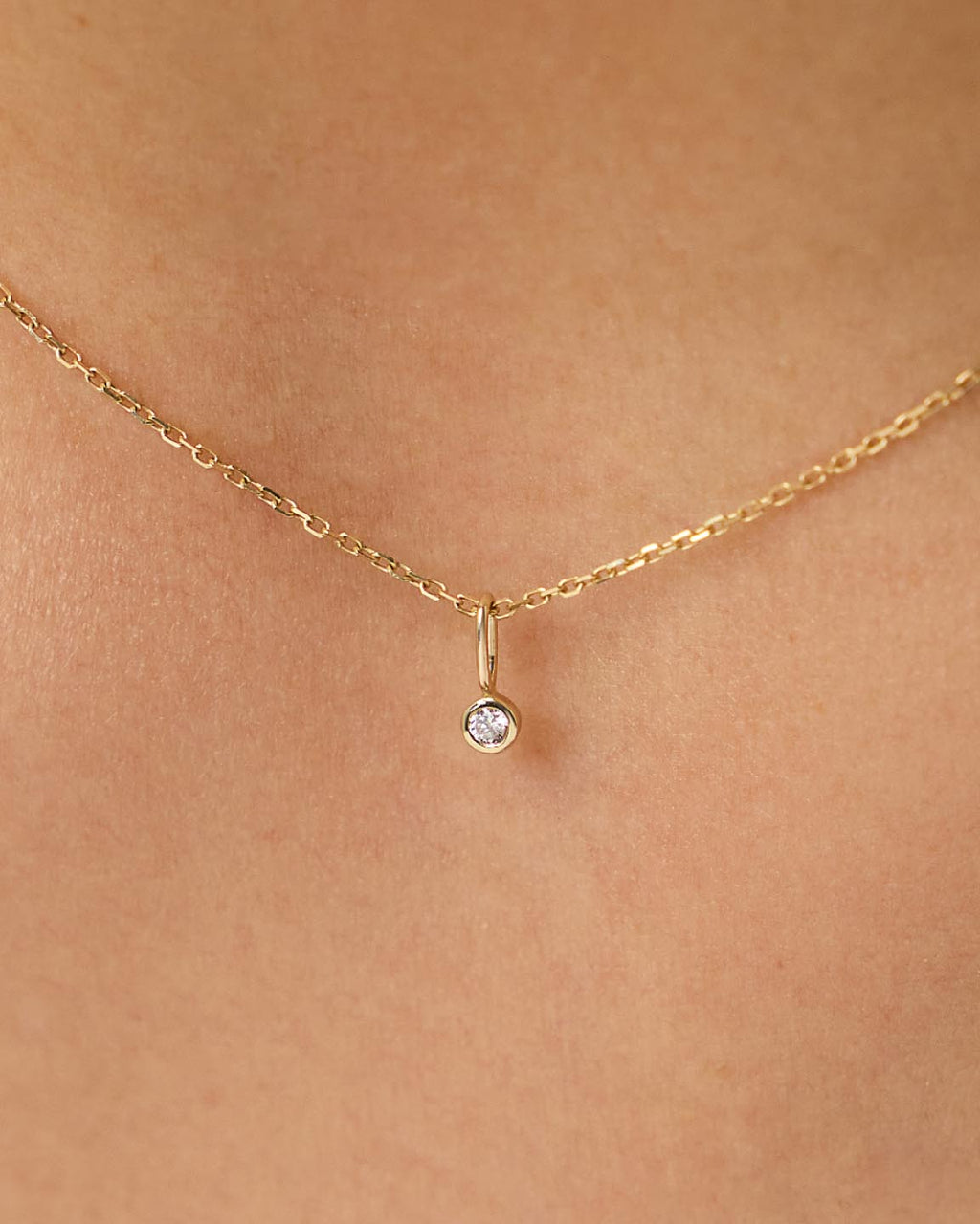 Solid Yellow Gold - Diamond Mini Birthstone Necklace
