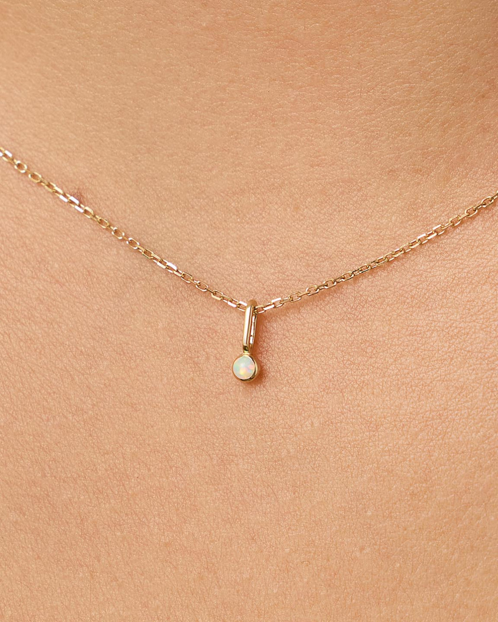 Solid Yellow Gold - Opal Mini Birthstone Necklace