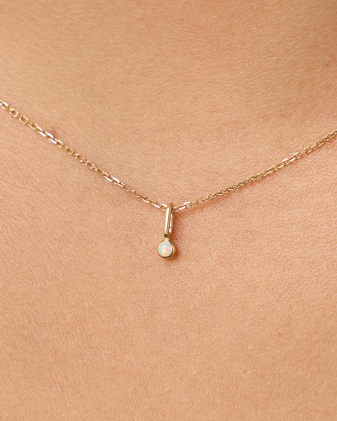Solid Yellow Gold - Opal Mini Birthstone Necklace