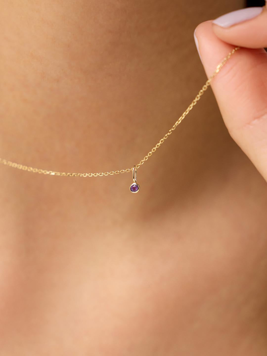 Solid Yellow Gold - Amethyst Mini Birthstone Necklace