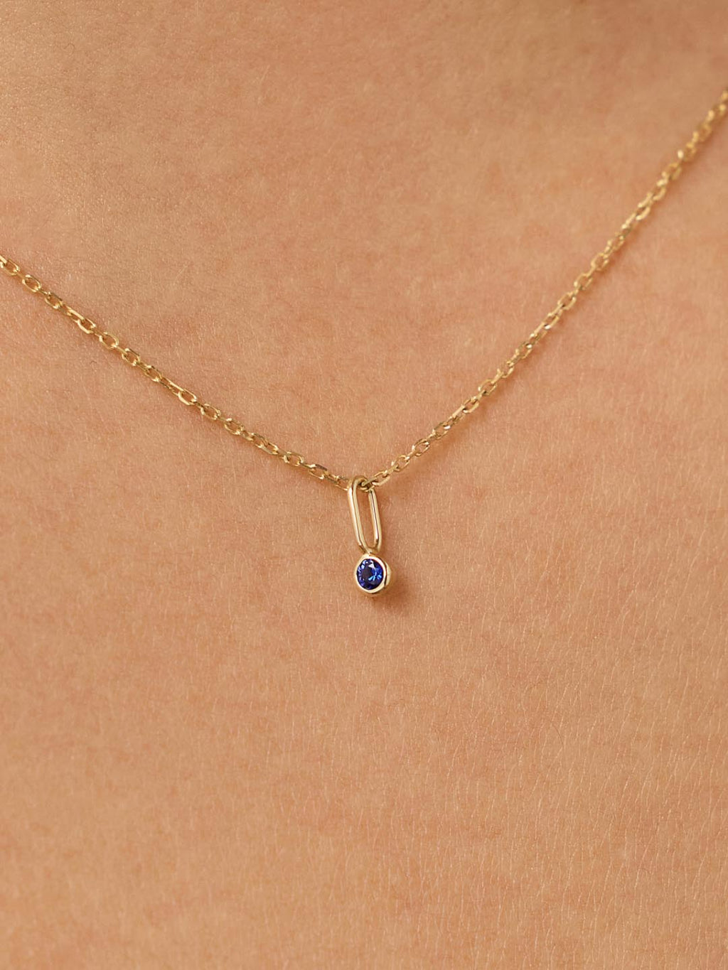 Solid Yellow Gold - Sapphire Mini Birthstone Necklace