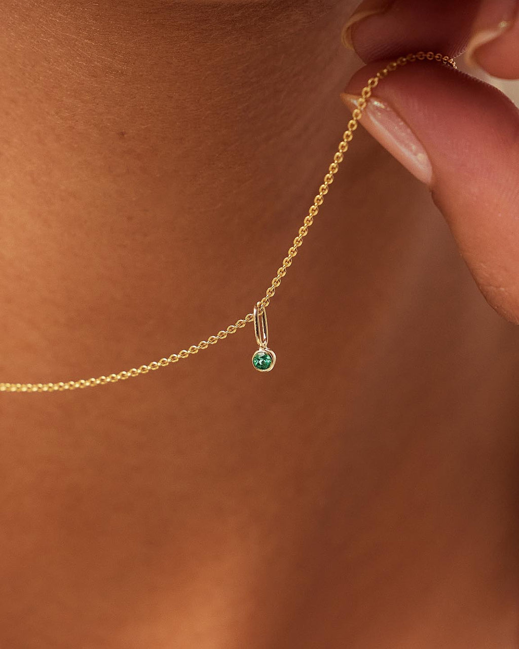 Solid Yellow Gold - Emerald Mini Birthstone Necklace