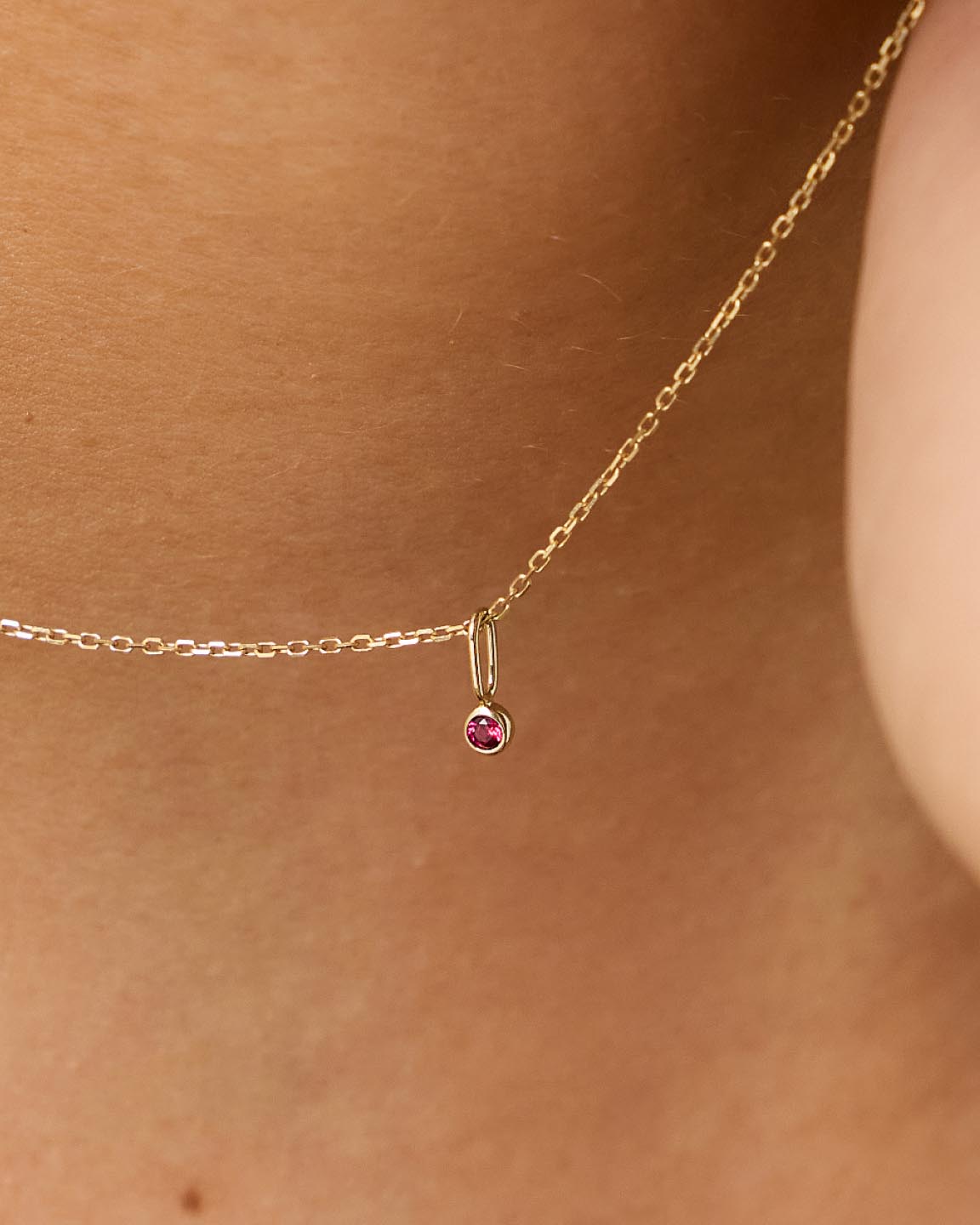 Solid Yellow Gold - Ruby Mini Birthstone Necklace