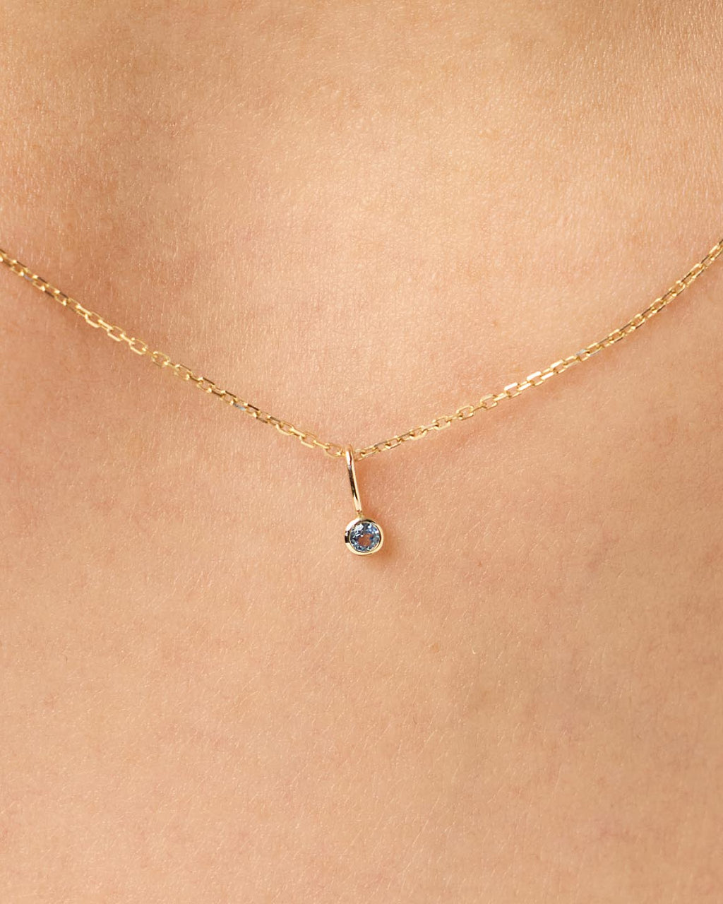 Solid Yellow Gold - London Blue Topaz Mini Birthstone Necklace