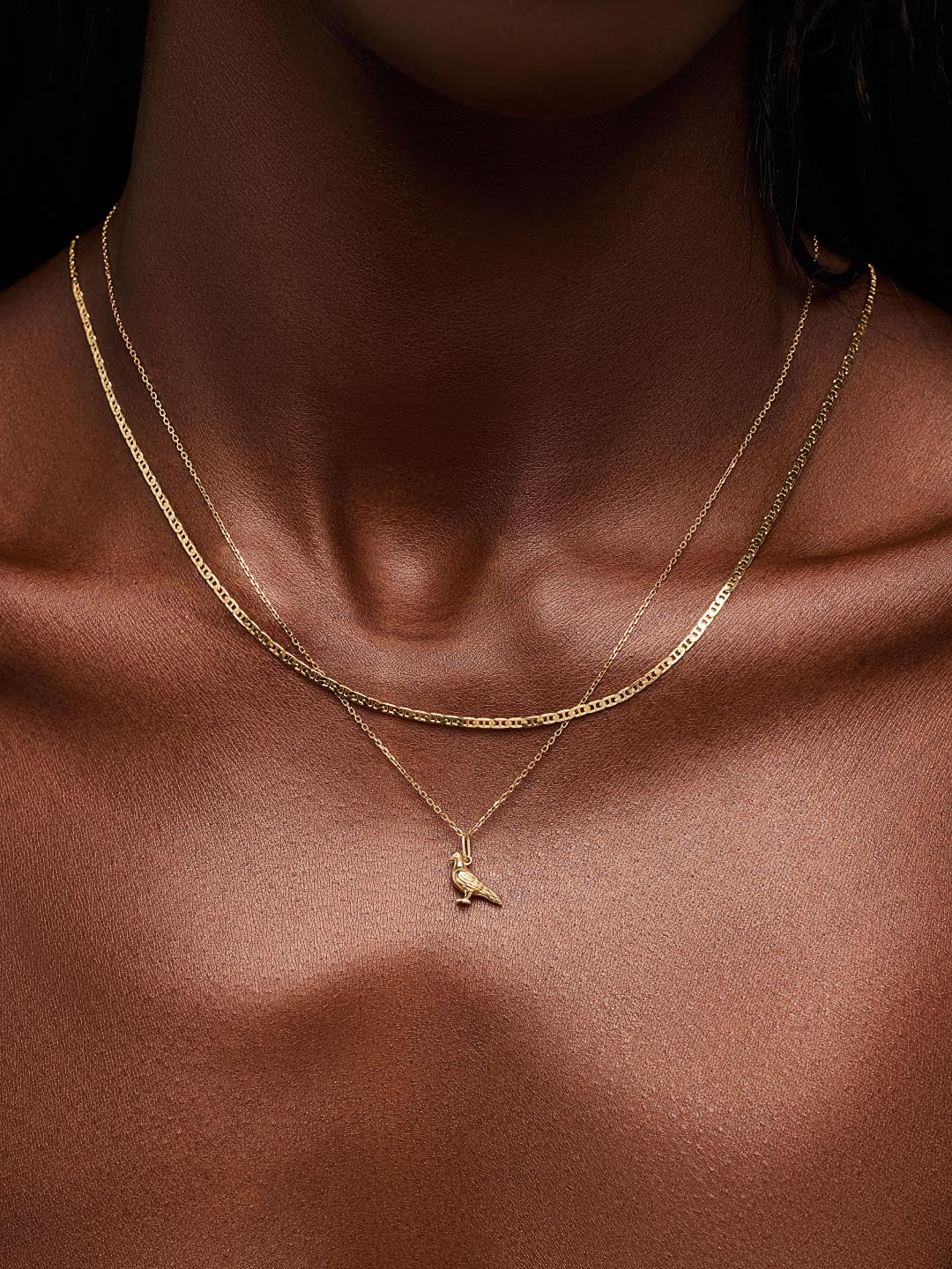 Solid Yellow Gold - Pigeon Charm Necklace