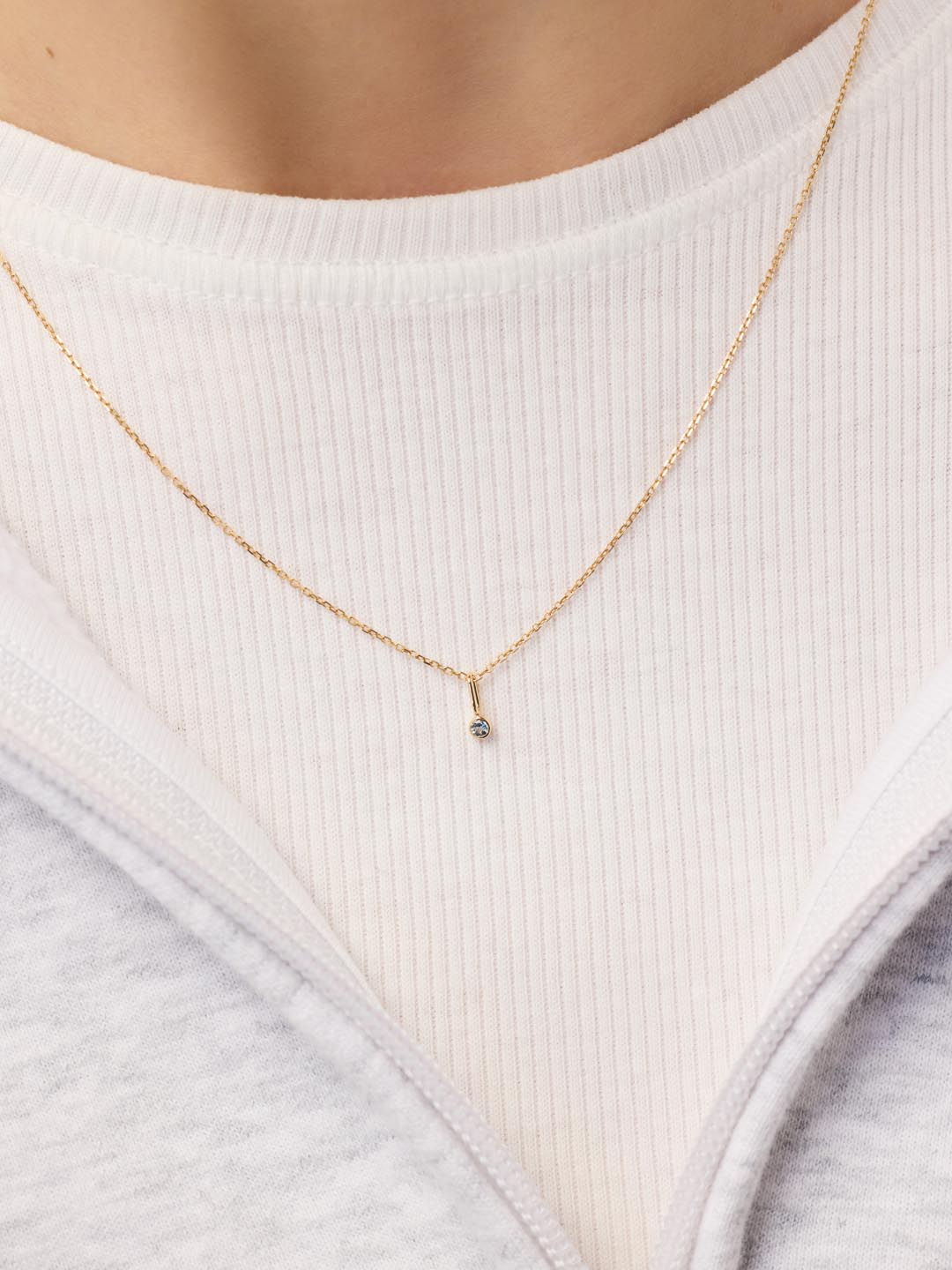 Solid Yellow Gold - Aquamarine Mini Birthstone Necklace