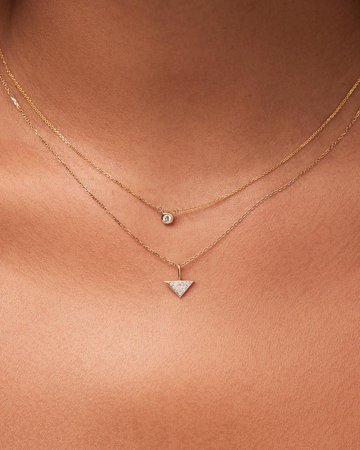 Solid Yellow Gold - Trillion Diamond Charm Necklace