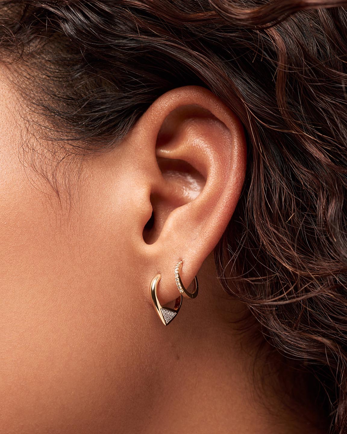Solid Yellow Gold - Trillion Diamond Hoops