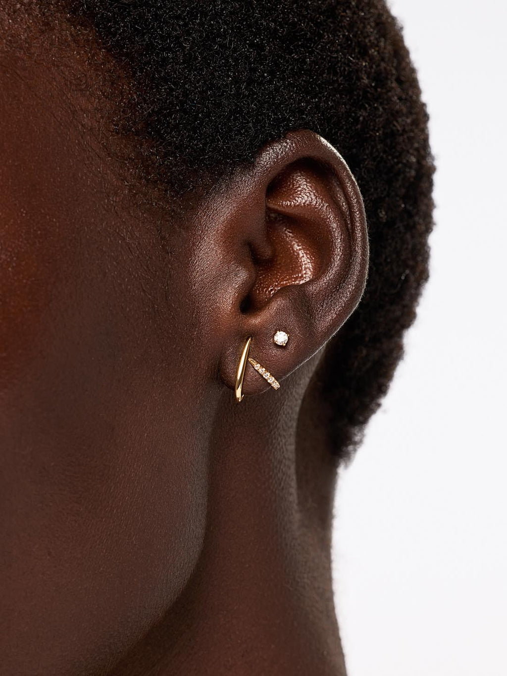 Solid Yellow Gold - Diamond Aurora Huggie Studs
