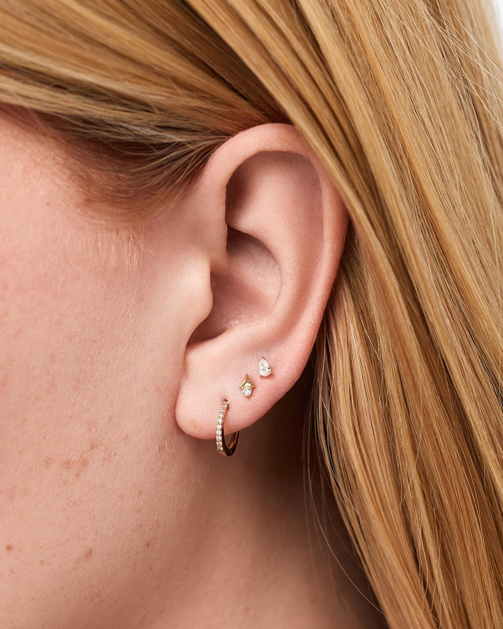 Solid Yellow Gold - Diamond Pear Flatback Studs