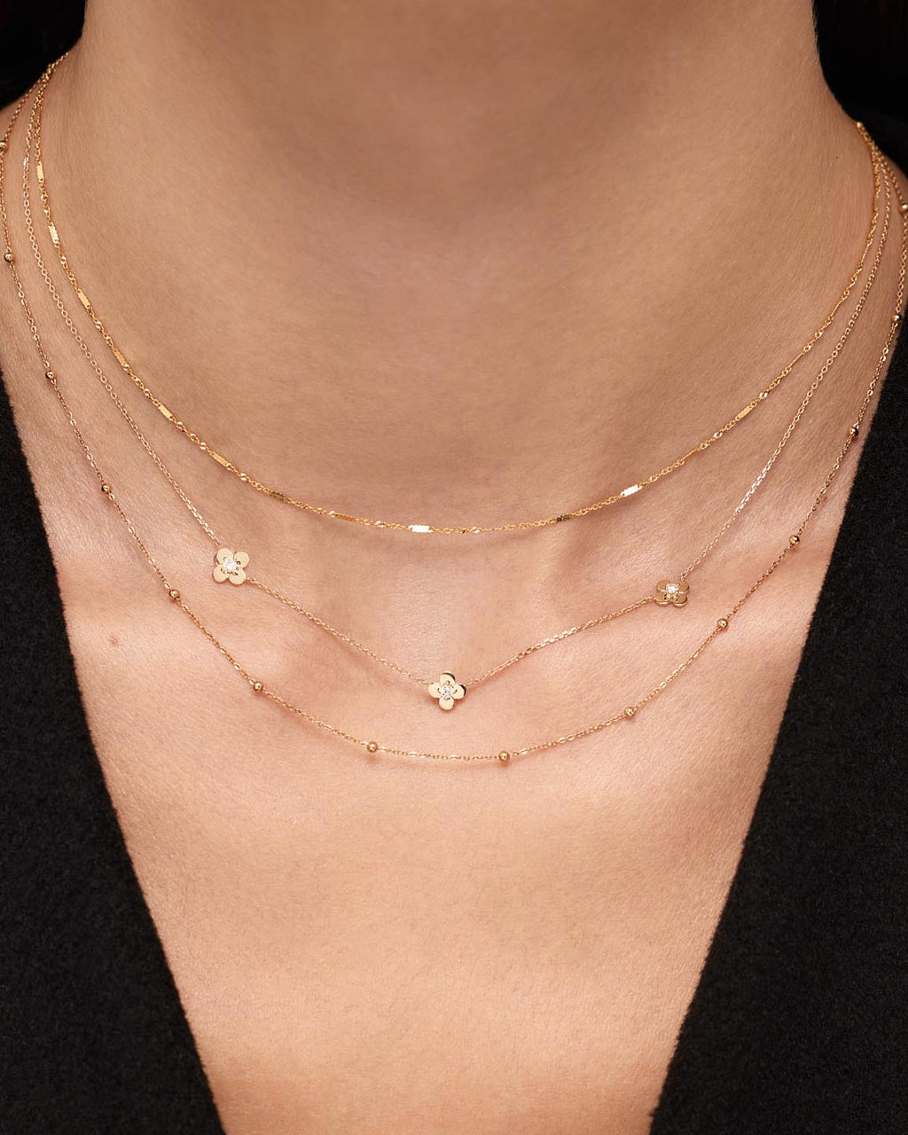 Solid Yellow Gold - Mini Flower Station Necklace