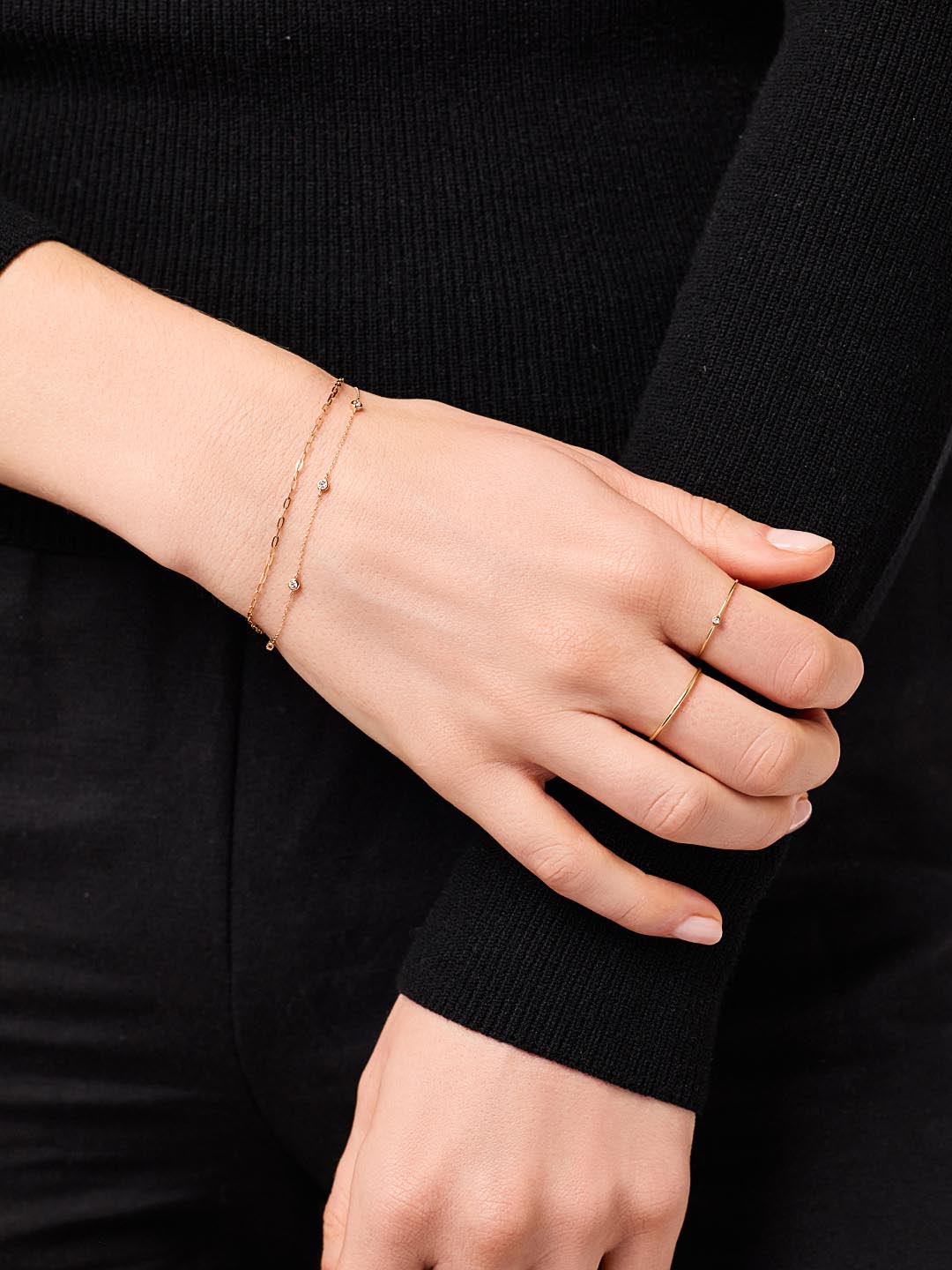 Solid Yellow Gold - Diamond Station Bracelet