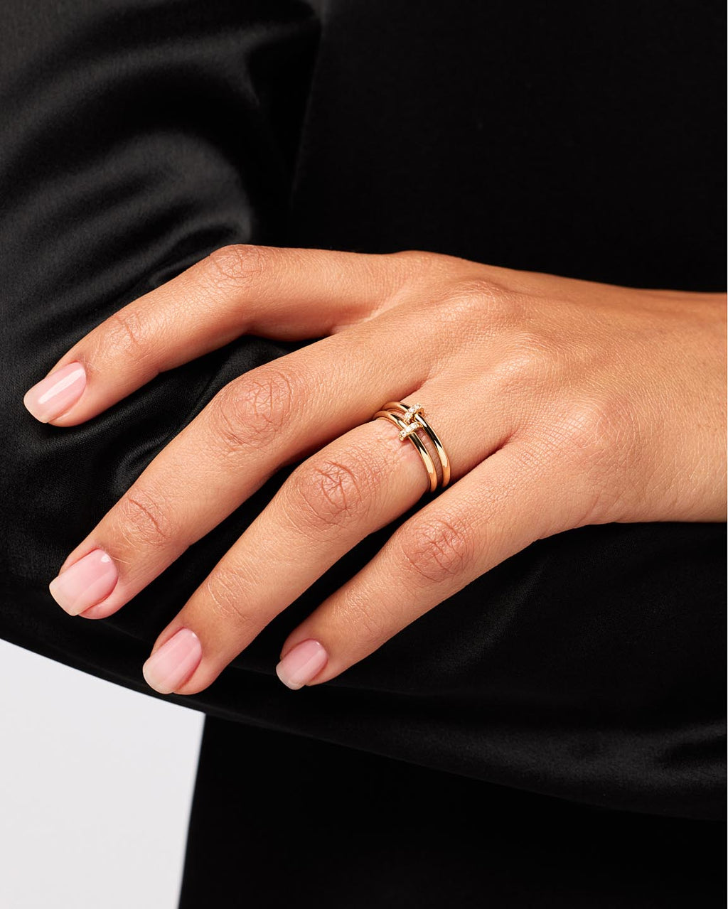Solid Yellow Gold - Double Diamond Link Ring