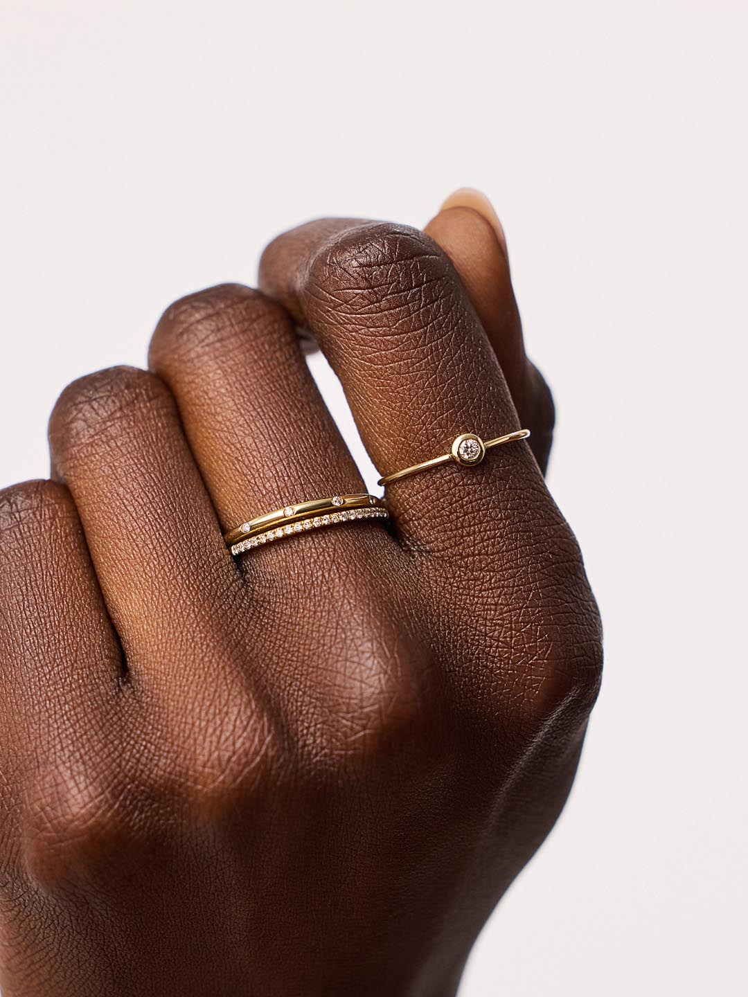 Solid Yellow Gold - Solo Diamond Stacking Ring