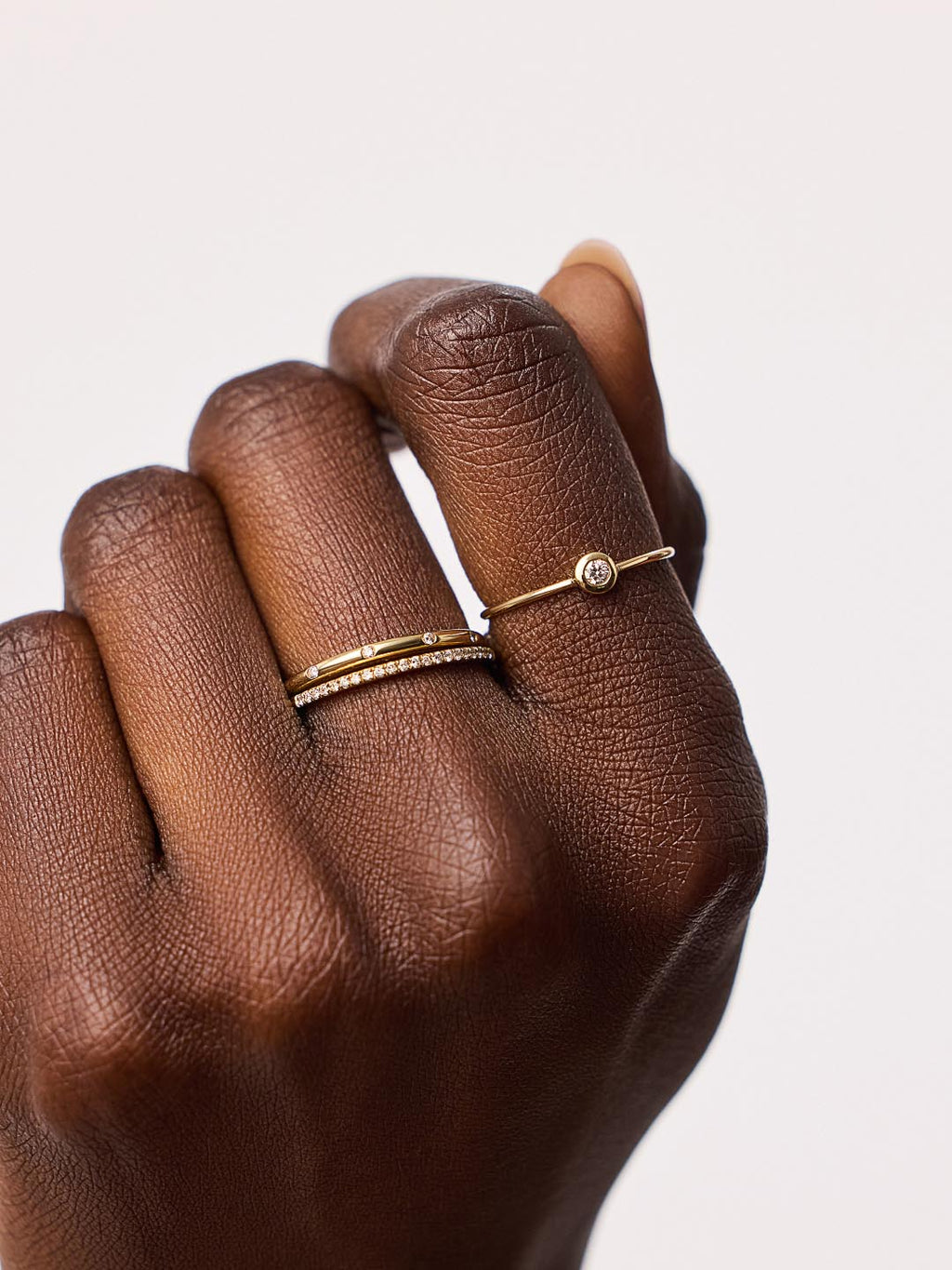 Solid Yellow Gold - Solo Diamond Stacking Ring