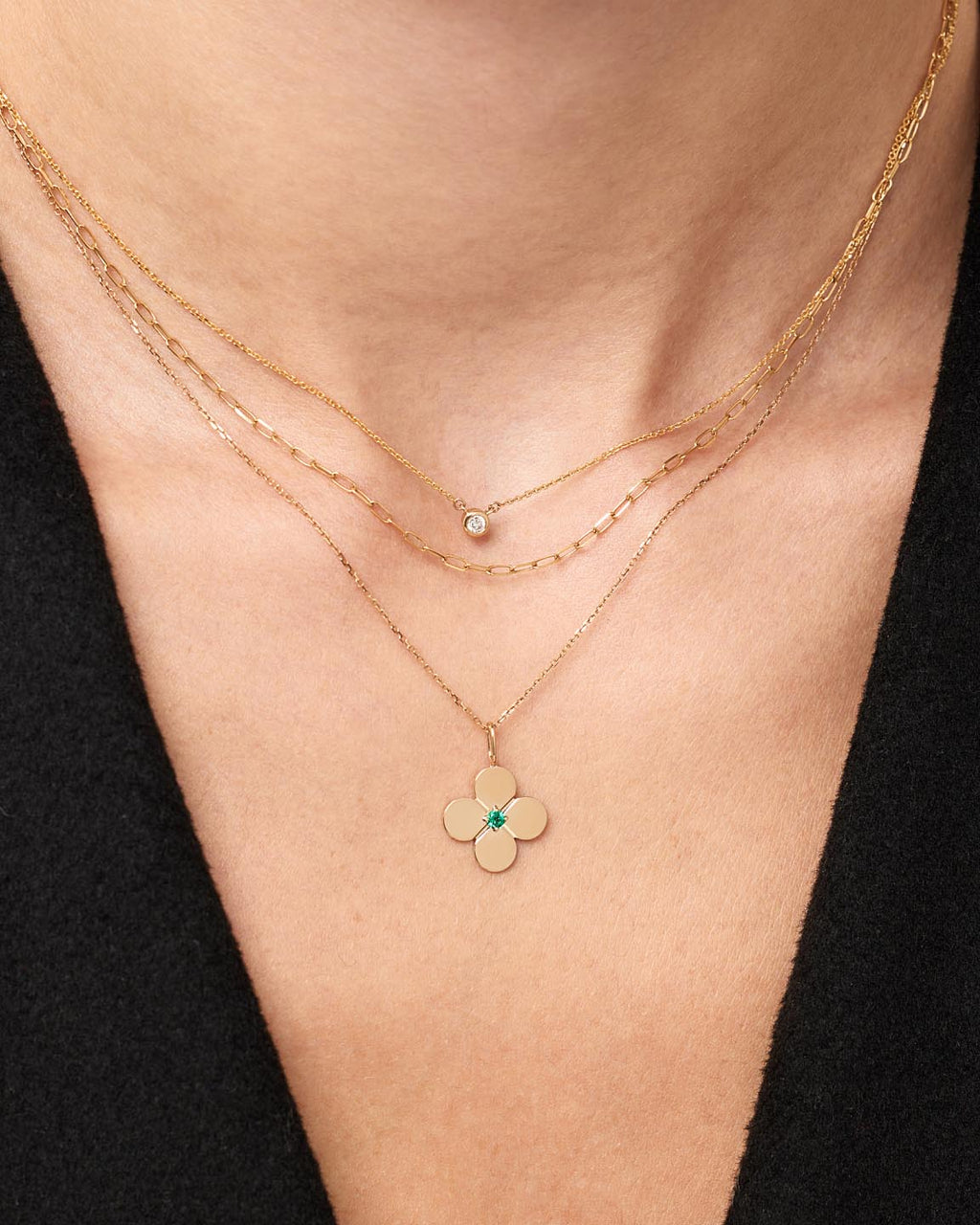 Solid Yellow Gold - Emerald Flower Charm