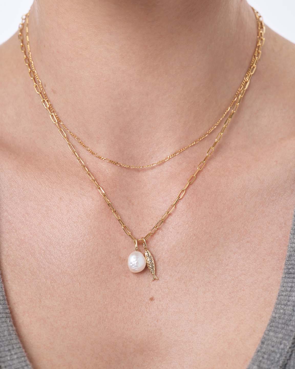 Solid Yellow Gold - Organic Pearl Necklace