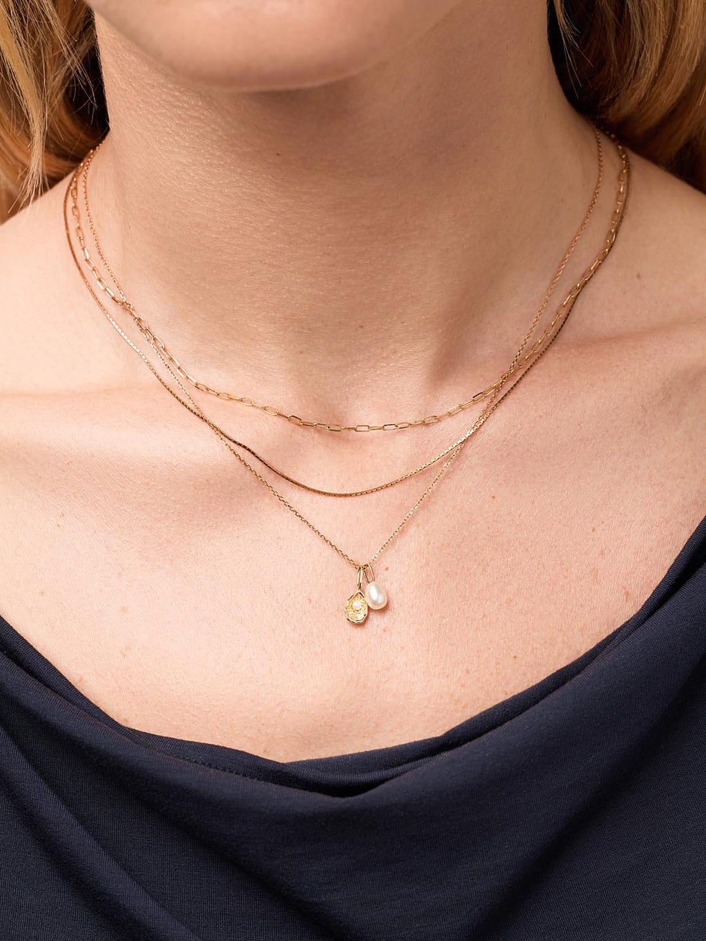 Solid Yellow Gold - Oyster Charm Necklace