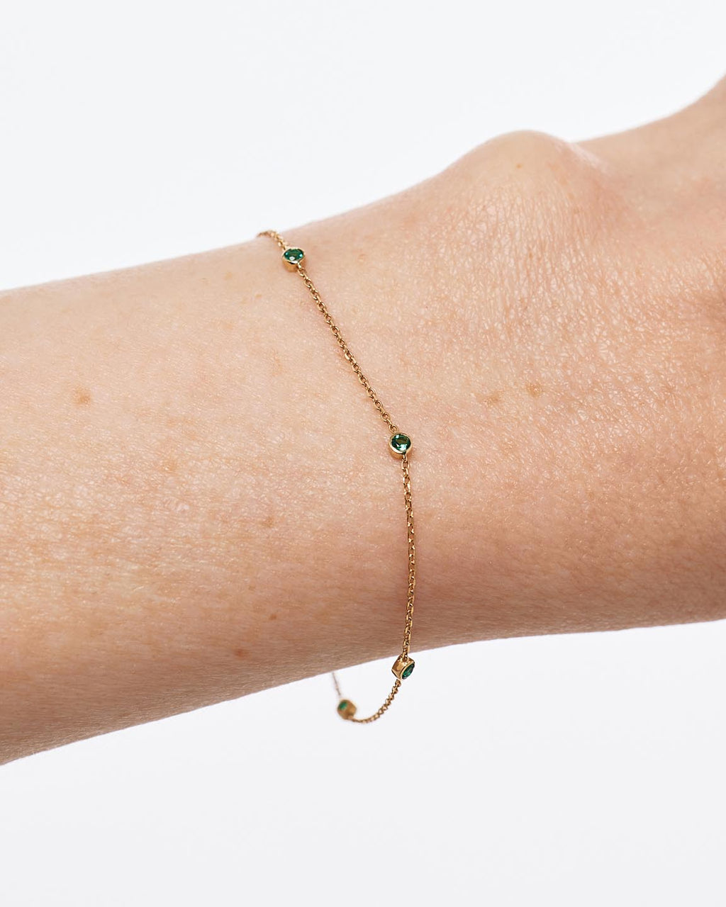Solid Yellow Gold - Pink Tourmaline Birthstone Station Bracelet