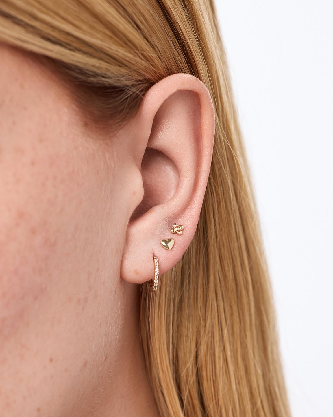 Solid Yellow Gold - Heart Flatback Studs