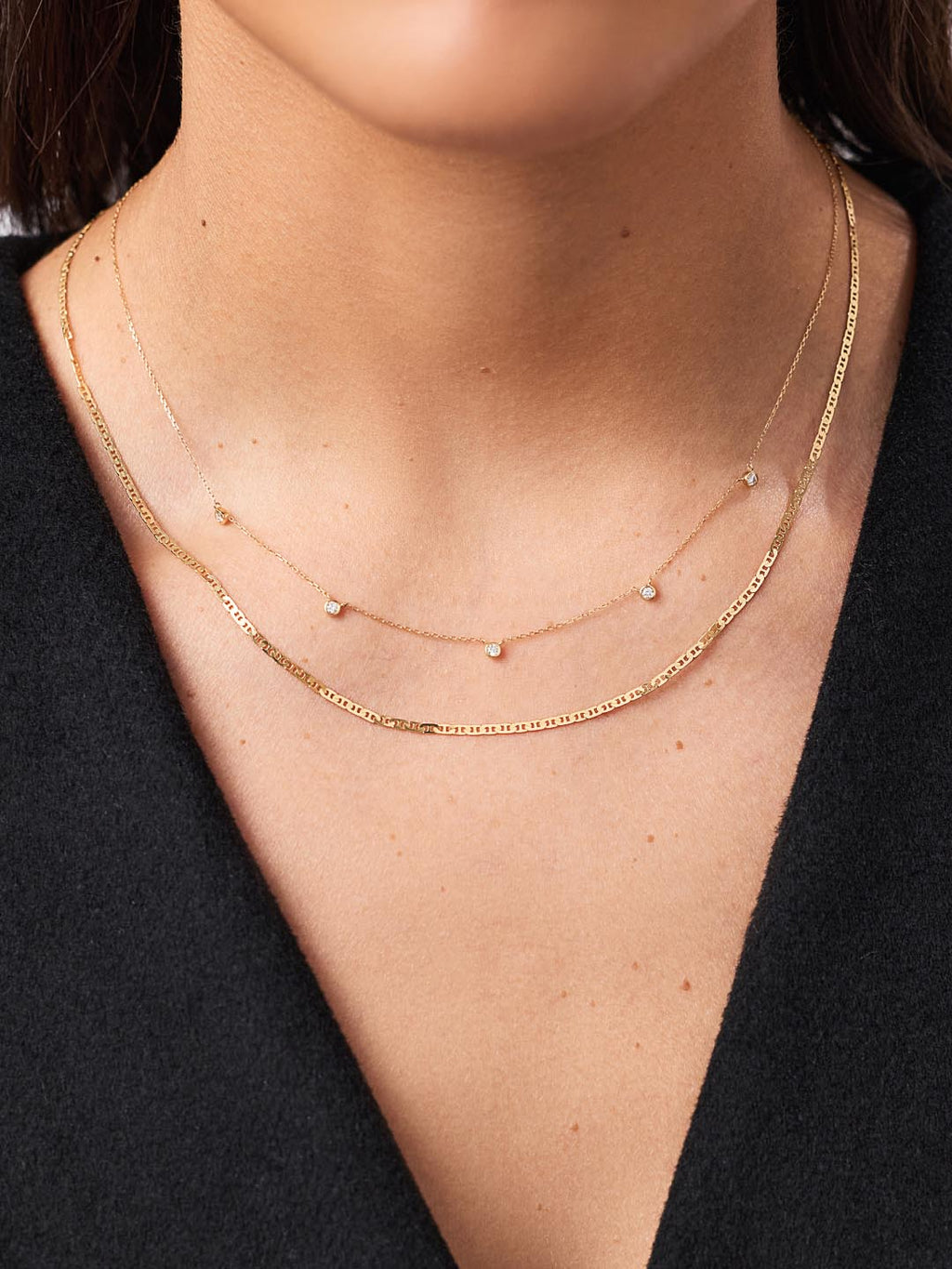 Solid Yellow Gold - Flat Mariner Chain Necklace