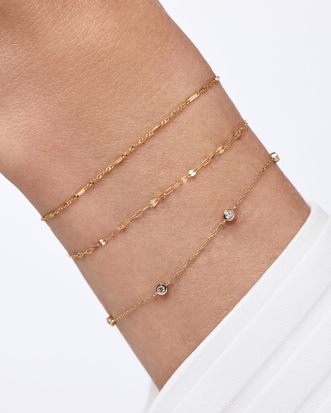 Solid Yellow Gold - Sparkle Link Chain Bracelet