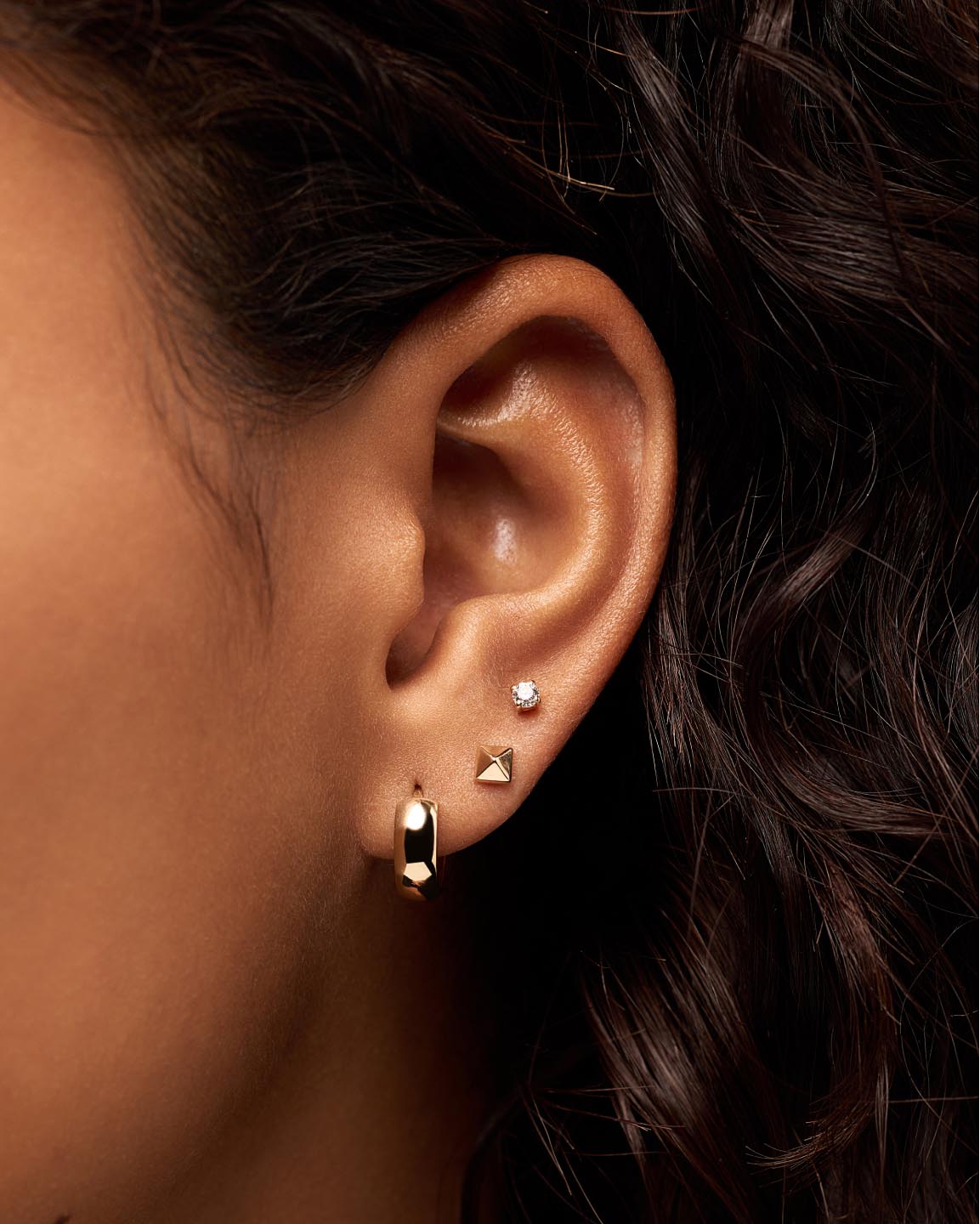 Solid Yellow Gold - Pyramid Studs