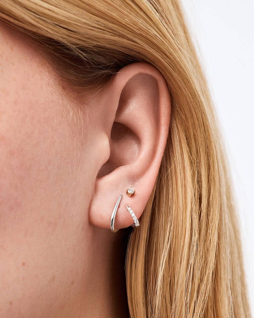 Solid White Gold - Diamond Aurora Huggie Studs