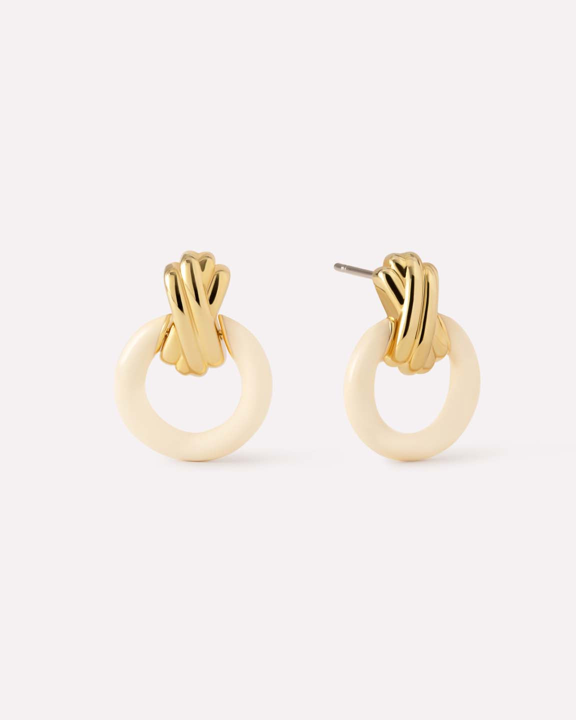 Gold Stud Earrings - Remi Studs White