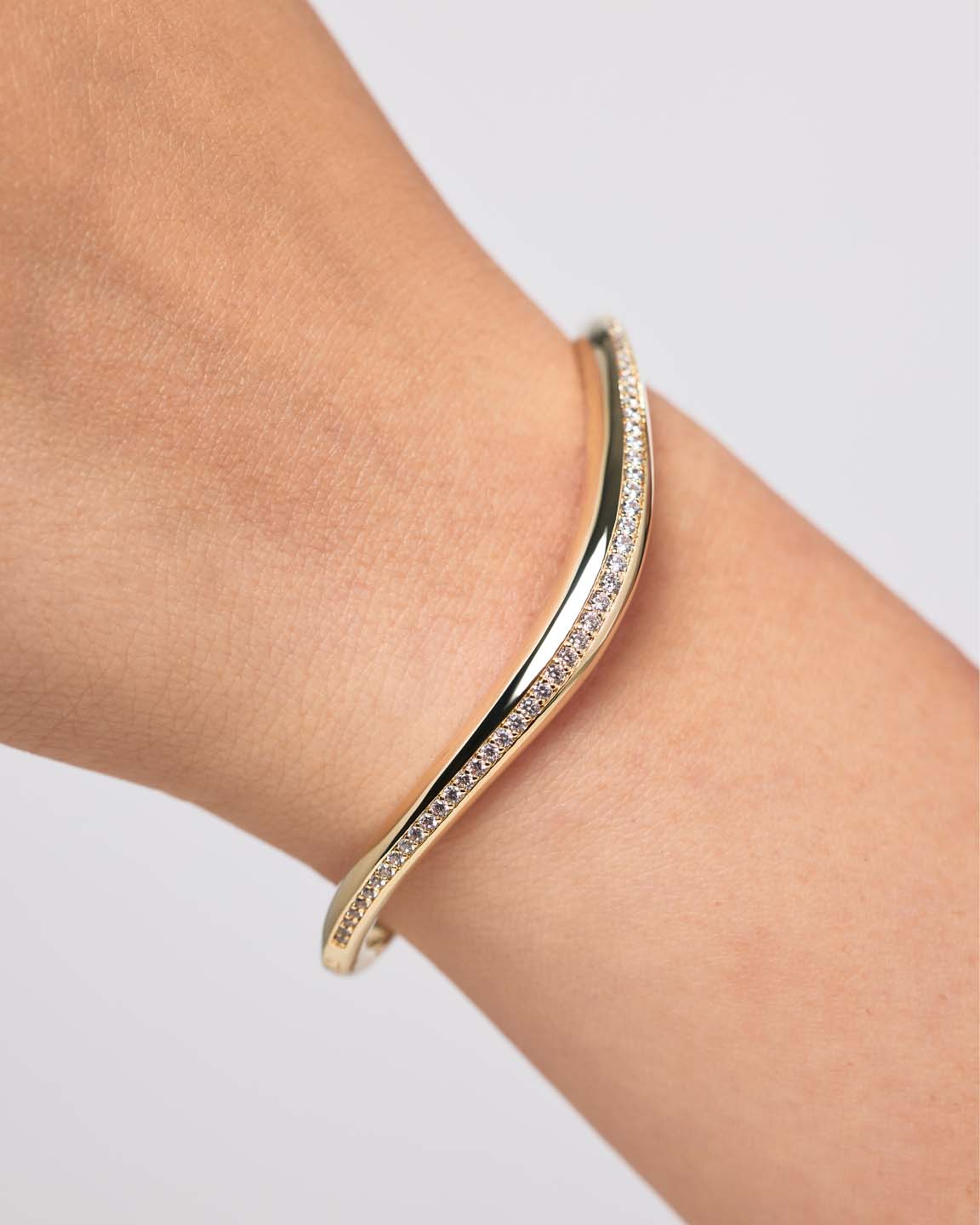 Gold Bangle Bracelet - Talia Slim Pave