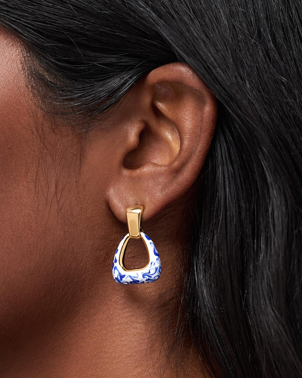 Drop Earrings - Dakota Door Knocker Marble Blue