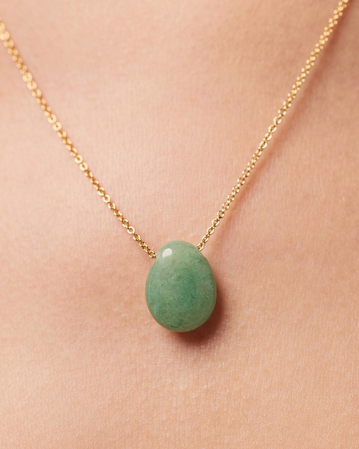 Gold Pendant Necklace - Pebble Mini Aventurine