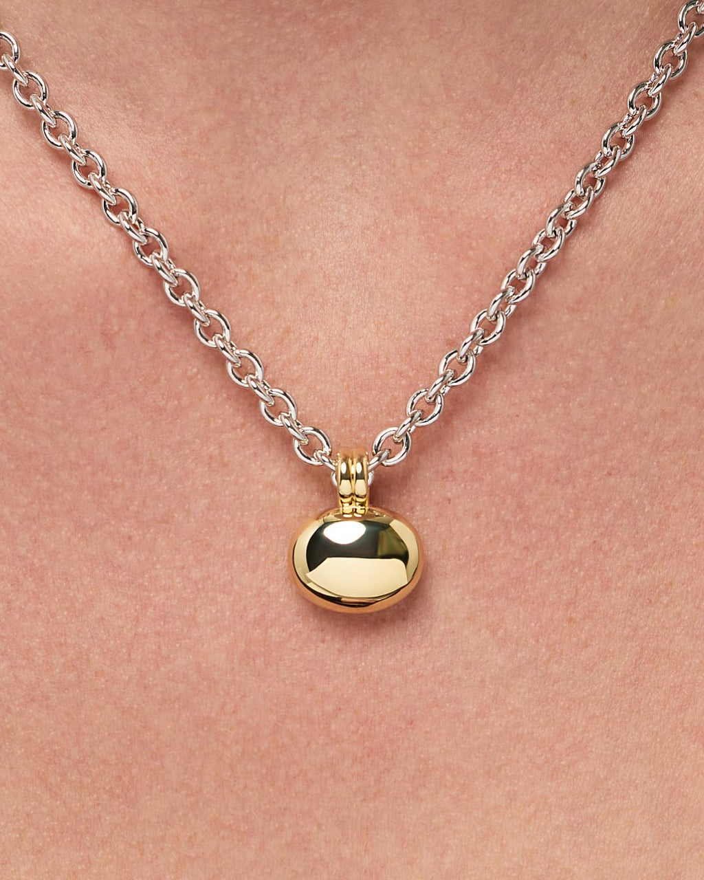 Pendant Necklace - Pebble Statement Two Tone