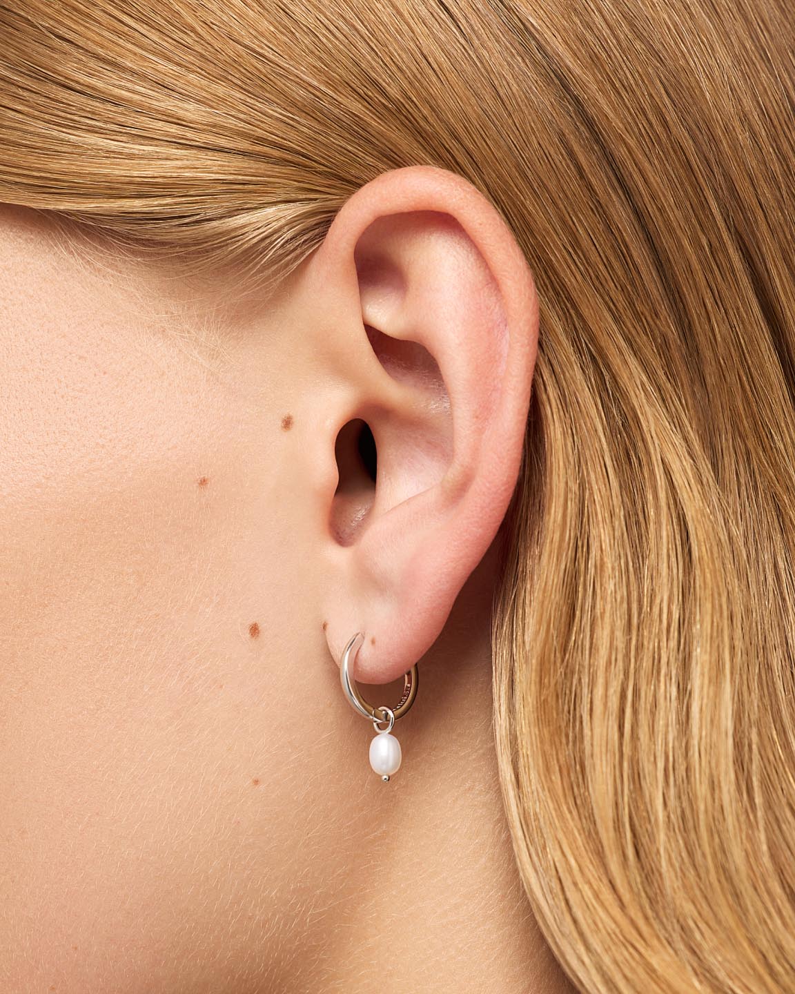 Pearl Huggie Hoops - Frida Silver