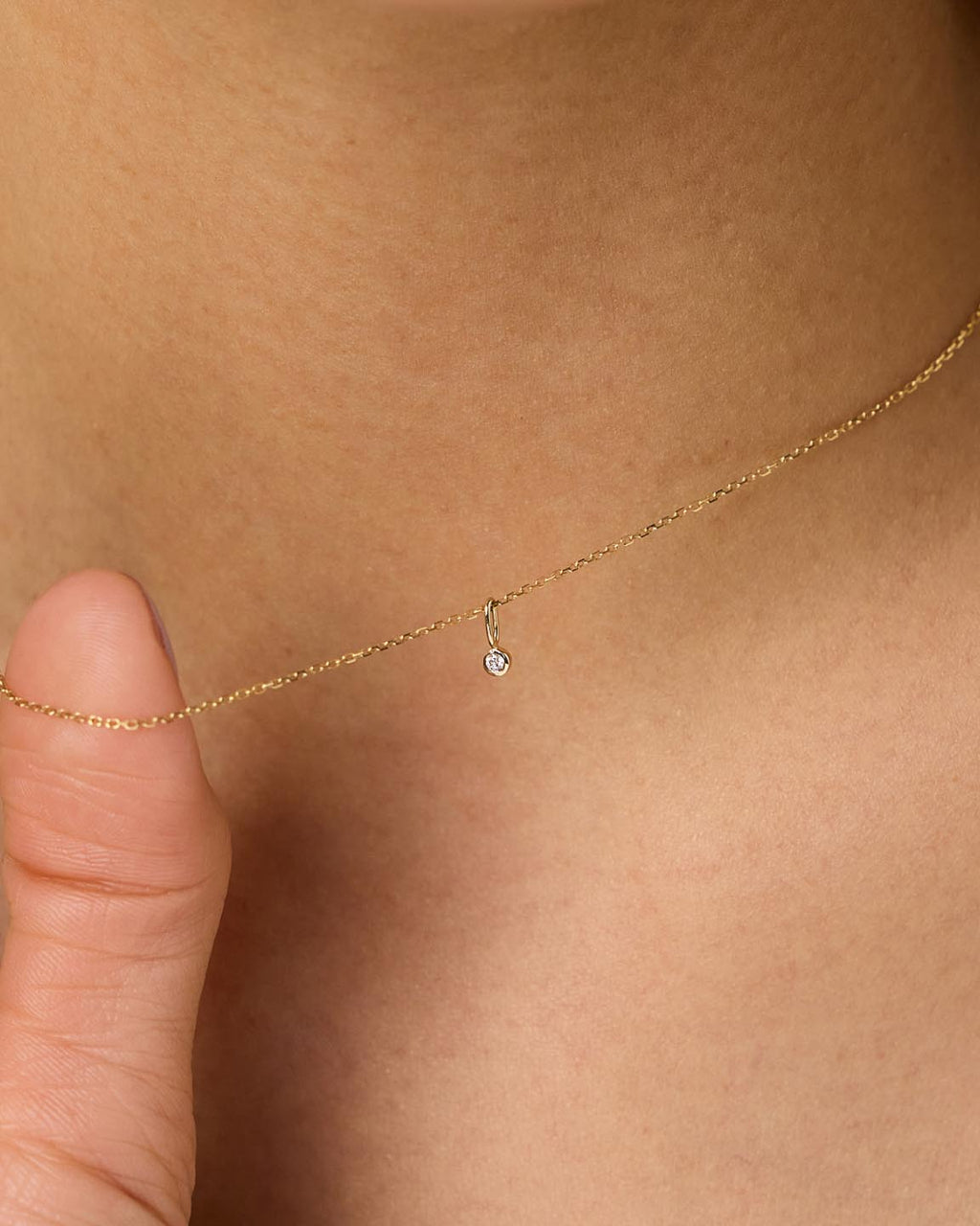 Solid Yellow Gold - Diamond Mini Birthstone Necklace