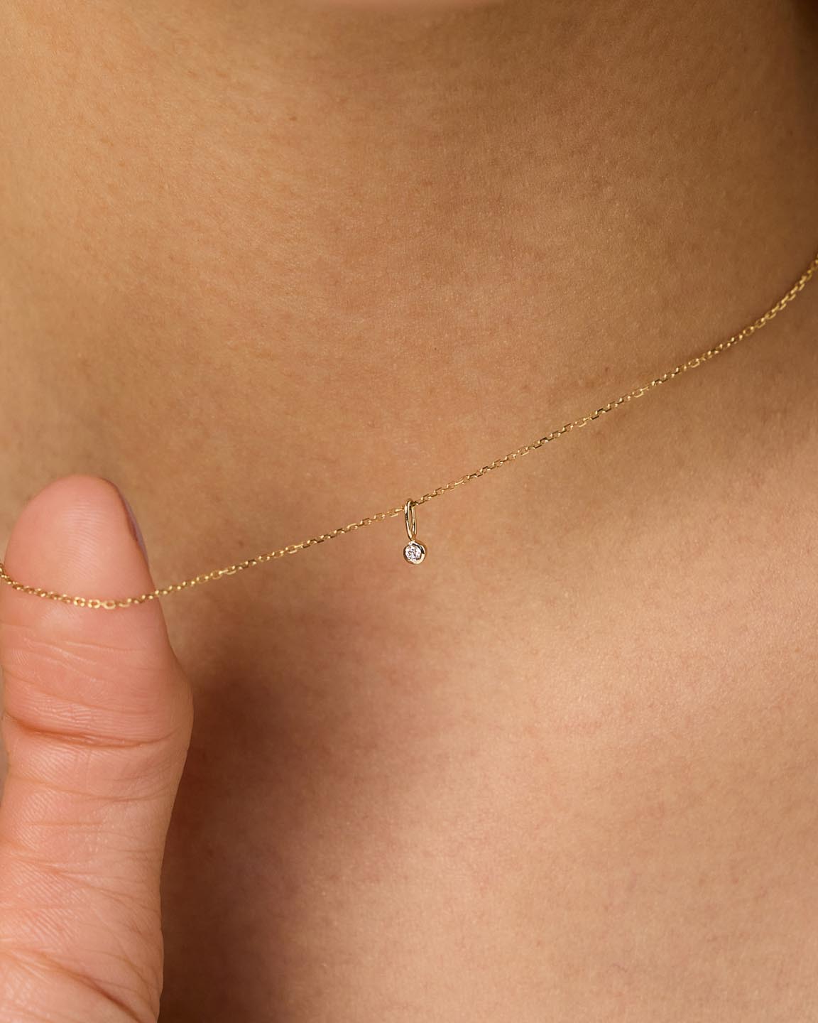 Solid Yellow Gold - Diamond Mini Birthstone Necklace