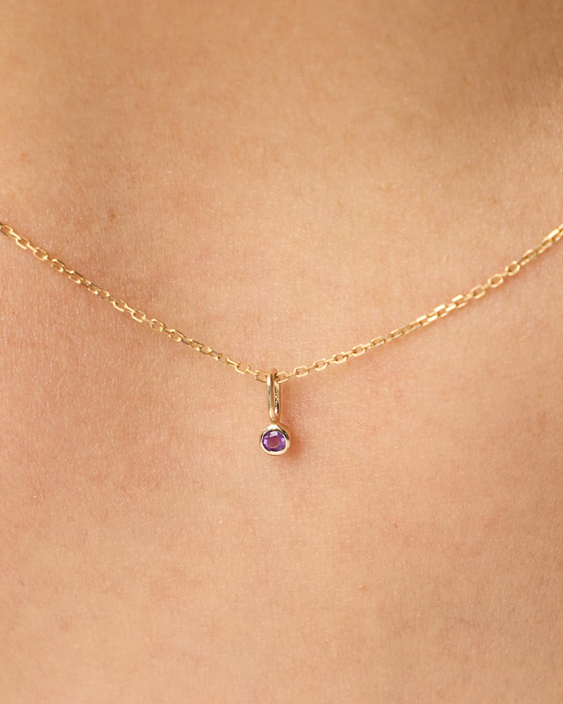 Solid Yellow Gold - Amethyst Mini Birthstone Necklace