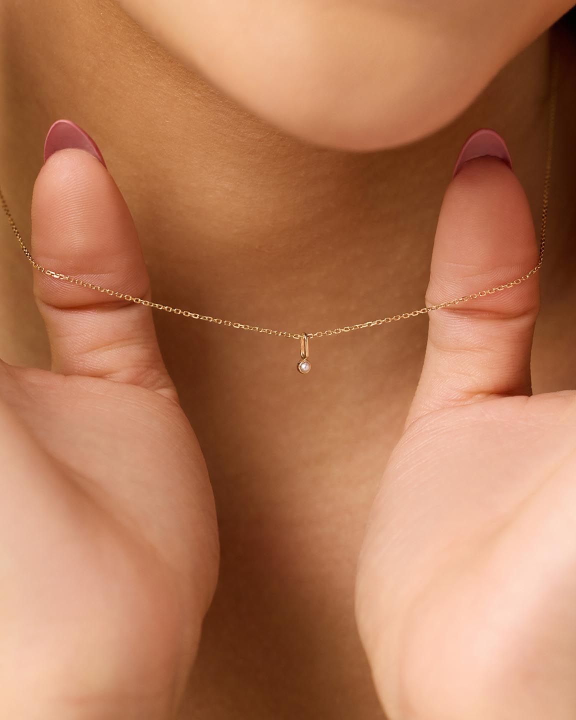 Solid Yellow Gold - Pearl Mini Birthstone Necklace