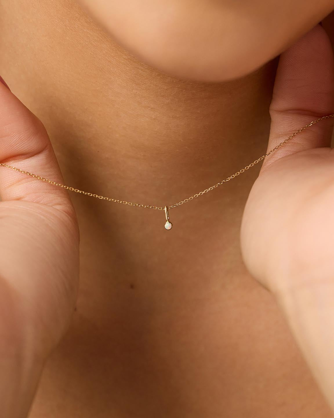 Solid Yellow Gold - Opal Mini Birthstone Necklace
