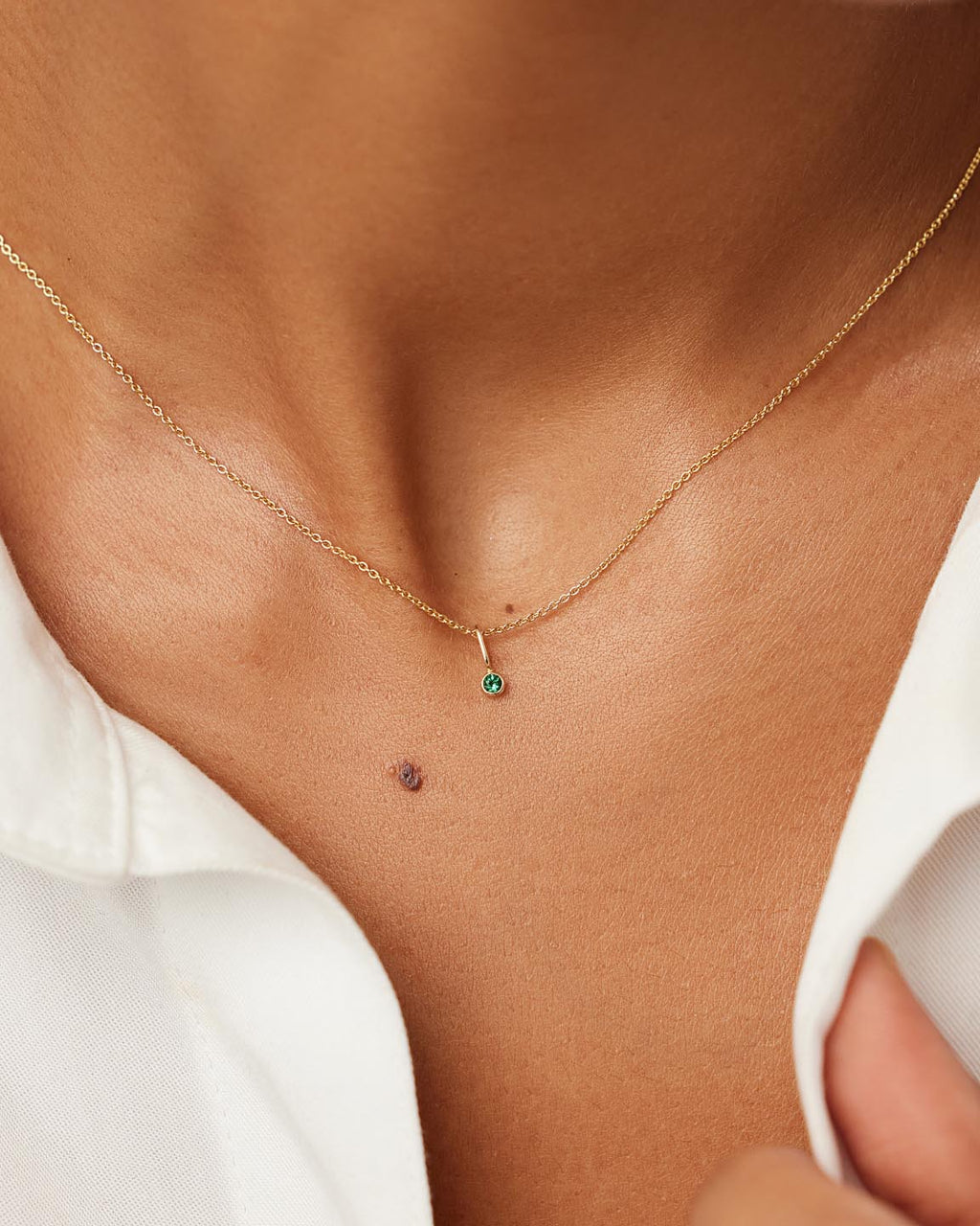 Solid Yellow Gold - Emerald Mini Birthstone Necklace