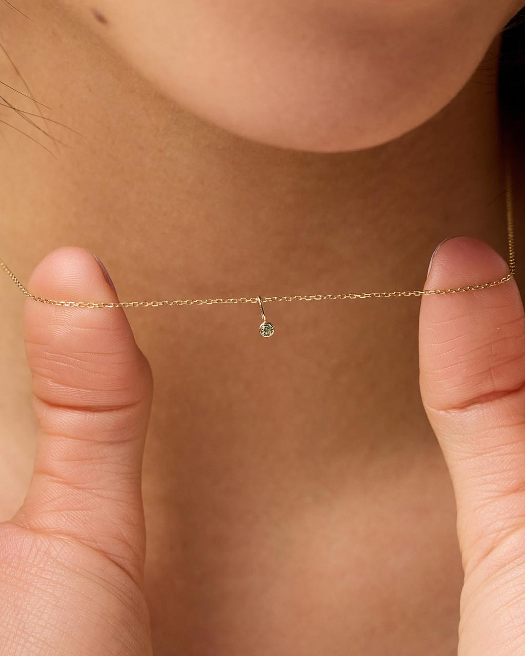 Solid Yellow Gold - Peridot Mini Birthstone Necklace
